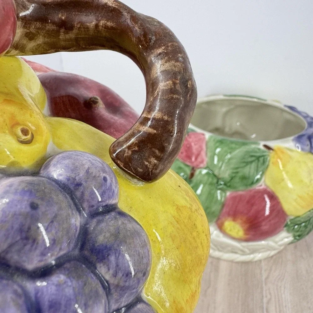 Otagiri‎ Japan Fruit Basket Cookie Jar Ceramic Apple Grape Strawberry READ